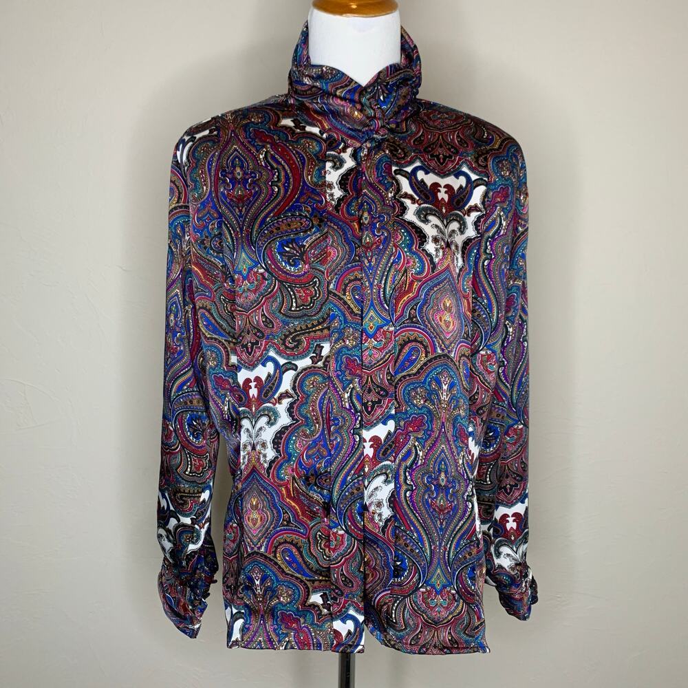 Vintage Paisley Silky Blouse Sz 6 80s